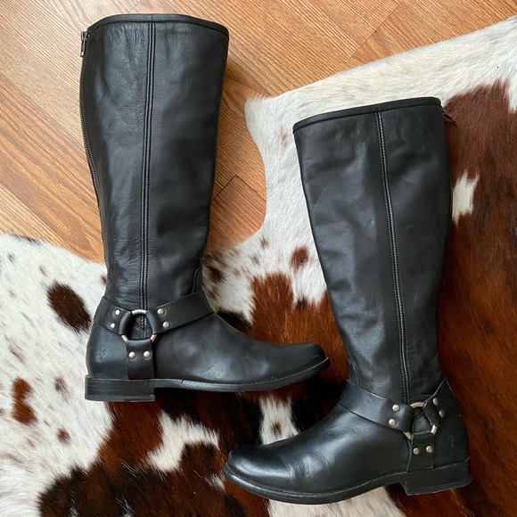 Frye Shoes - Frye Veronica Black Leather Harness High Boots  8
